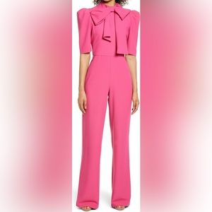 BLACK HALO Ara Tie Neck Puff Sleeve Jumpsuit size 8